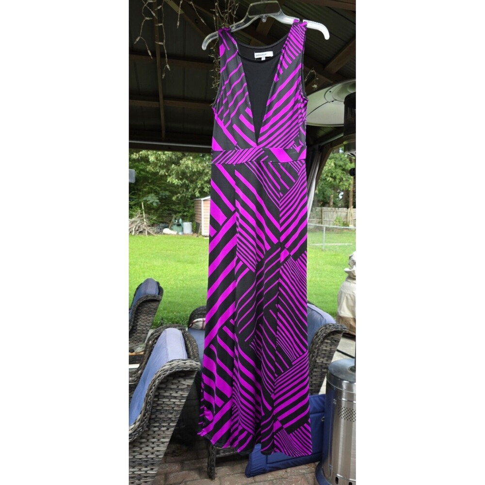 Bailey Blue Stripe Sleeveless Maxi Dress Chevron Medium M PreOwned Black Magenta
